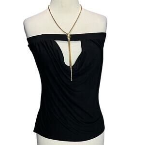 SKY Y2K Black Halter Top Snake Chain Necklace Drape Cutout Sexy Vintage 2000s